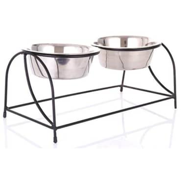 COMEDERO DOBLE ALTO CON BASE METAL 16cm